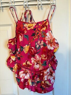 Bright Floral Ruffle Camisole Tank Top - Pink